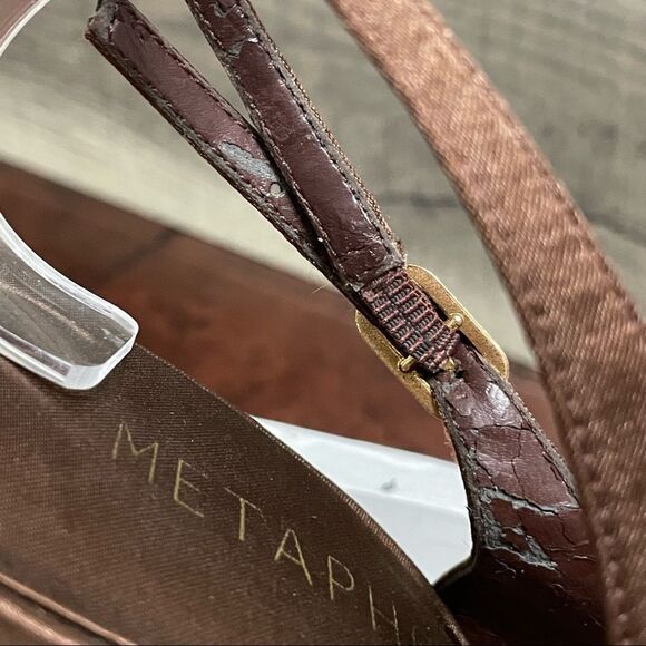 Metaphor Brown Peep Toe 3.5” Heel With Rhinestones and Buckle Ankle Strap Size 9 - Picture 9 of 15